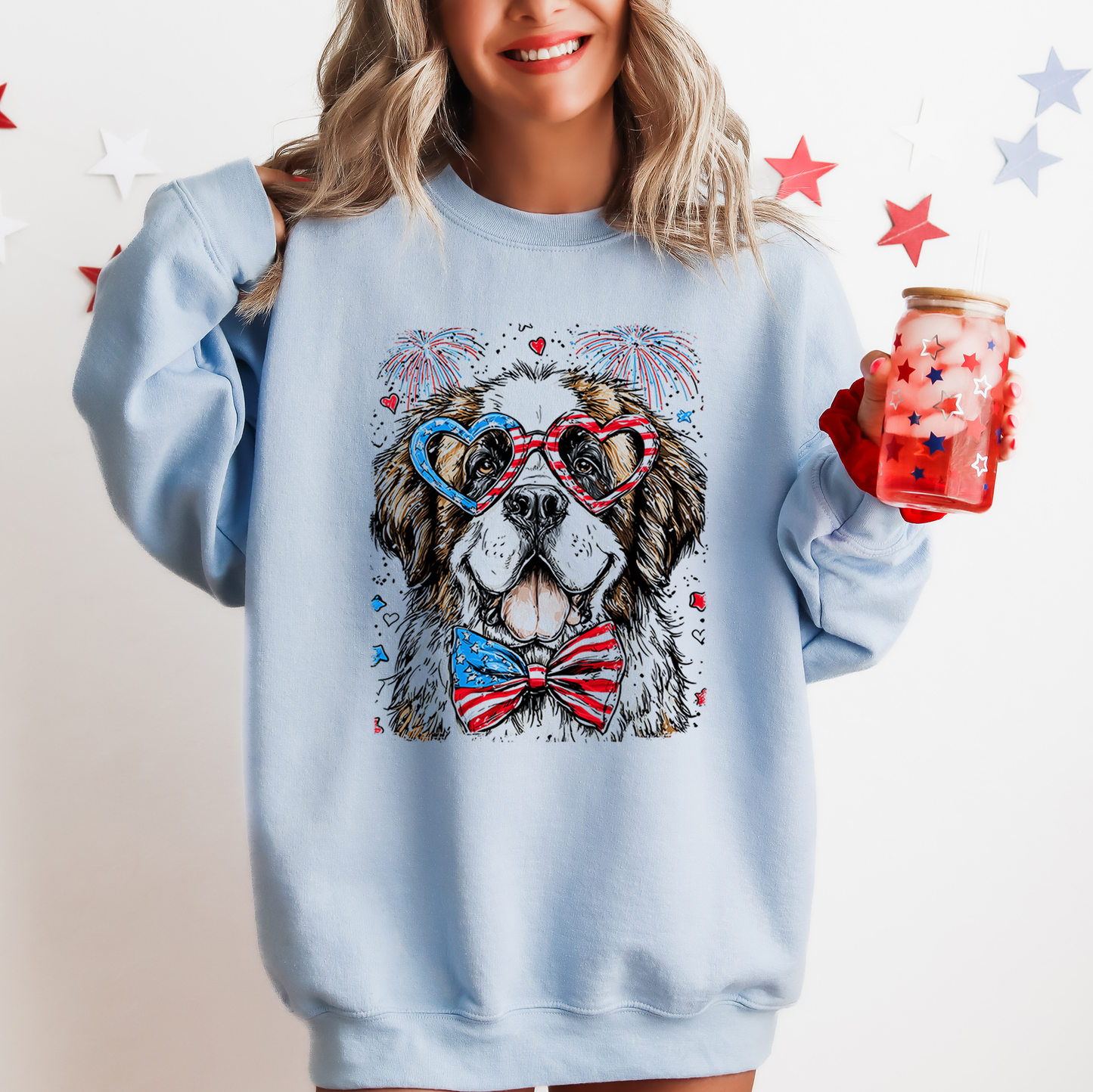 Saint Bernard Patriotic Dog, USA, America, Pet Lover, 4th of July Sweatshirt