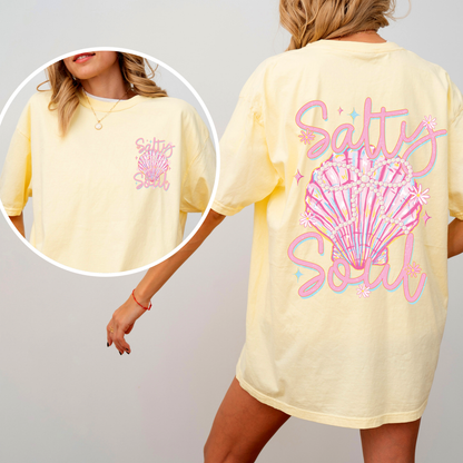 Salty Soul, Beach, Pearls, Summer, Seashell, Stay Salty, Front and Back, Comfort Colors T-Shirt