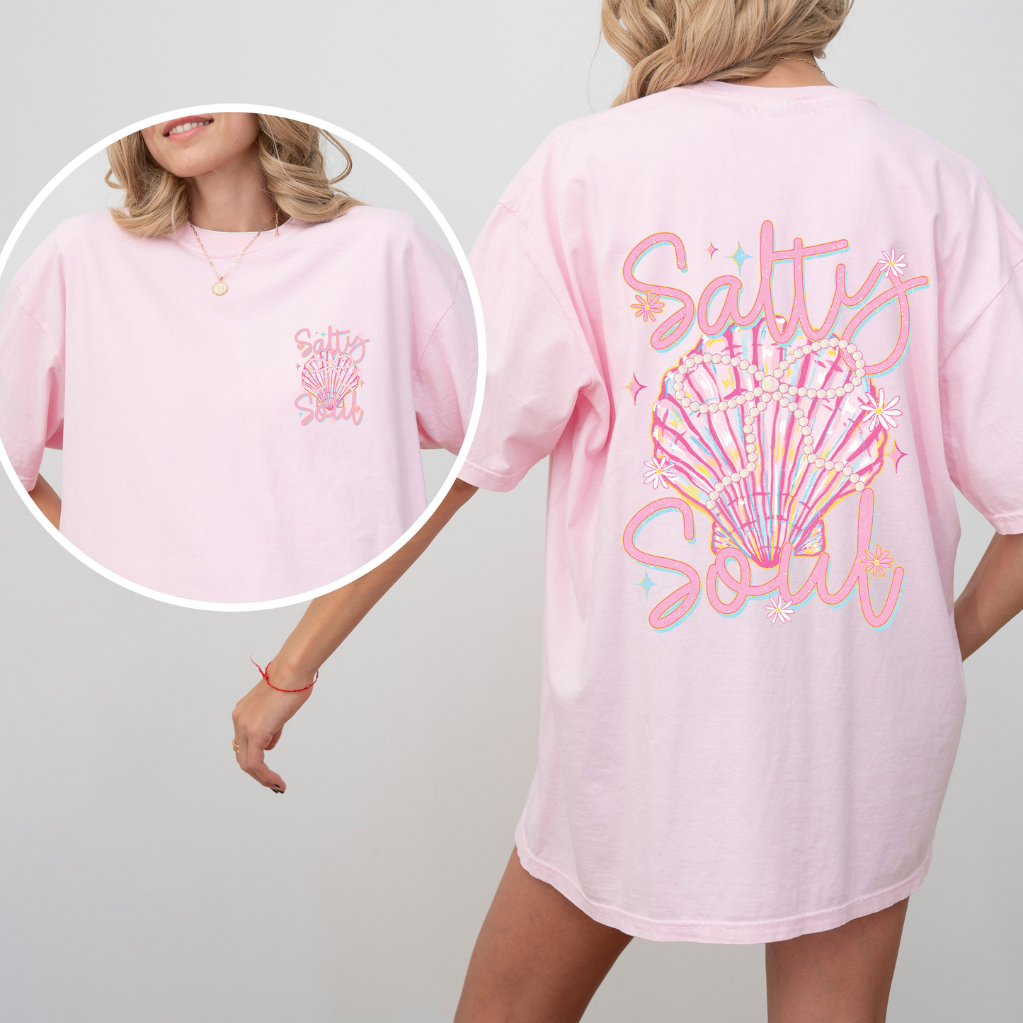 Salty Soul, Beach, Pearls, Summer, Seashell, Stay Salty, Front and Back, Comfort Colors T-Shirt