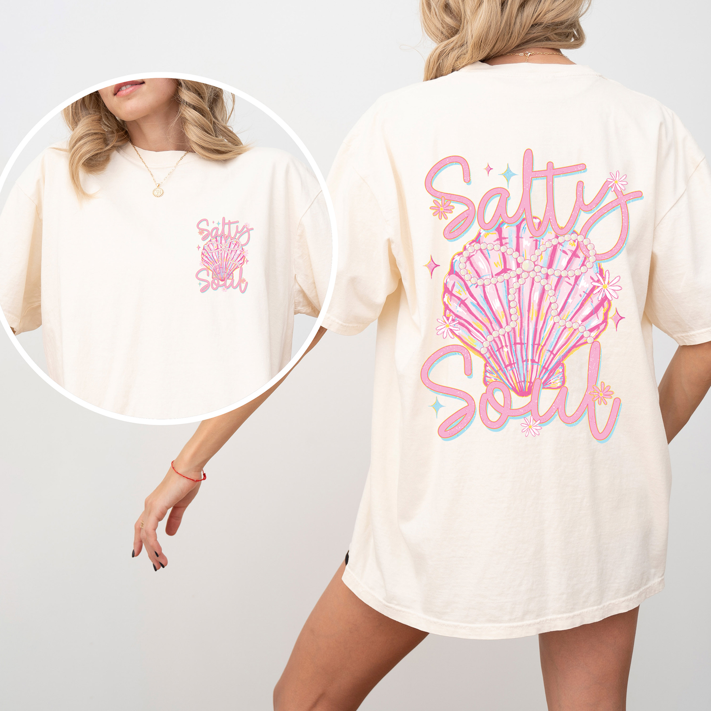 Salty Soul, Beach, Pearls, Summer, Seashell, Stay Salty, Front and Back, Comfort Colors T-Shirt