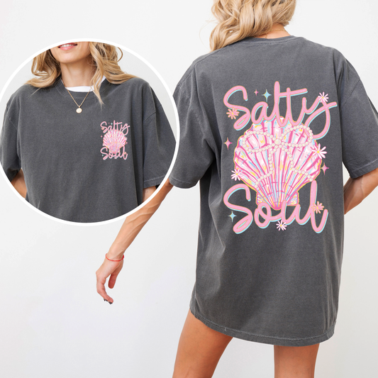 Salty Soul, Beach, Pearls, Summer, Seashell, Stay Salty, Front and Back, Comfort Colors T-Shirt