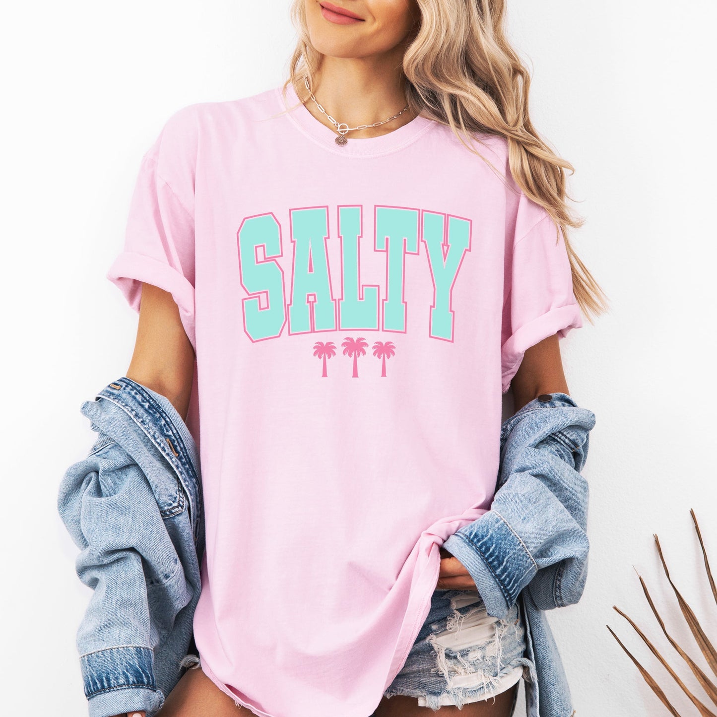 Salty, Palm Trees, Retro, Varsity, Summer, Beach, Comfort Colors T-Shirt