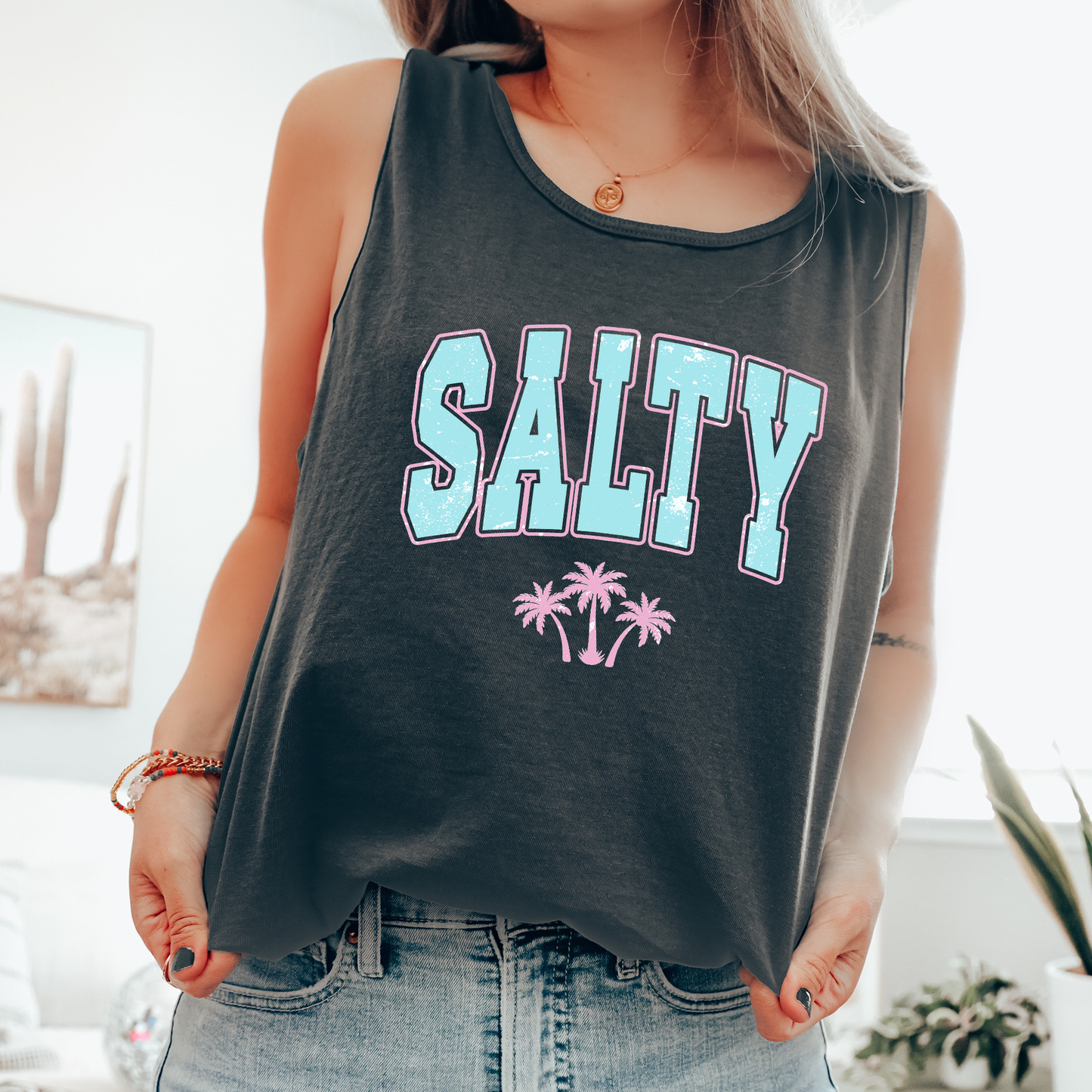 Salty, Palm Trees, Summer, Beach, Hot Girl Summer, Sunshine Comfort Colors Tank Top
