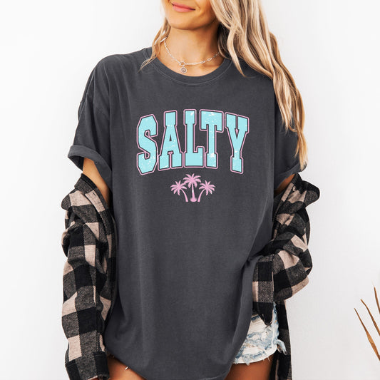 Salty, Varsity, Palm Trees, Summer, Beach Comfort Colors T-Shirt