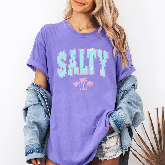 Salty, Varsity, Palm Trees, Summer, Beach Comfort Colors T-Shirt