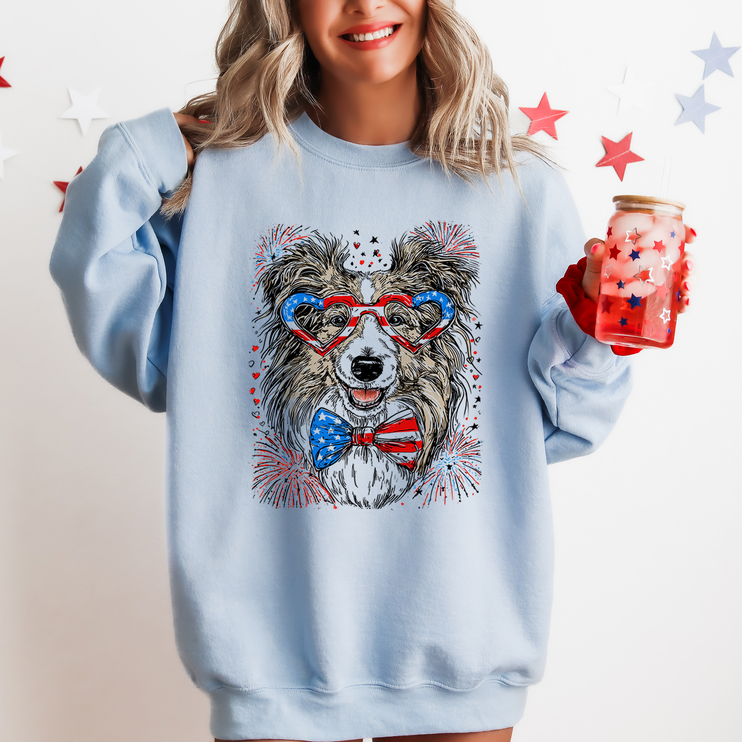 Sheltie, Shetland Sheepdog Patriotic Dog, USA, America, Pet Lover, 4th of July Sweatshirt