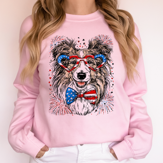 Sheltie, Shetland Sheepdog Patriotic Dog, USA, America, Pet Lover, 4th of July Sweatshirt