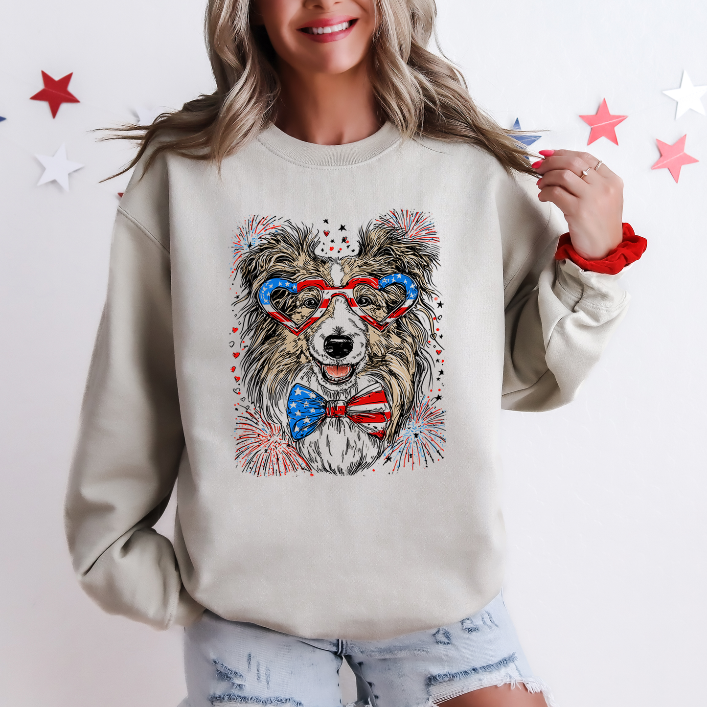Sheltie, Shetland Sheepdog Patriotic Dog, USA, America, Pet Lover, 4th of July Sweatshirt