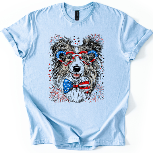 Sheltie, Shetland Sheepdog Patriotic Dog, USA, America, Pet Lover, 4th of July, Soft Style T-Shirt