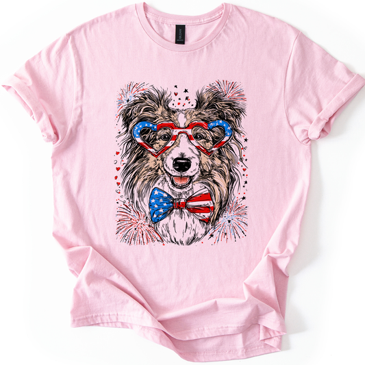 Sheltie, Shetland Sheepdog Patriotic Dog, USA, America, Pet Lover, 4th of July, Soft Style T-Shirt