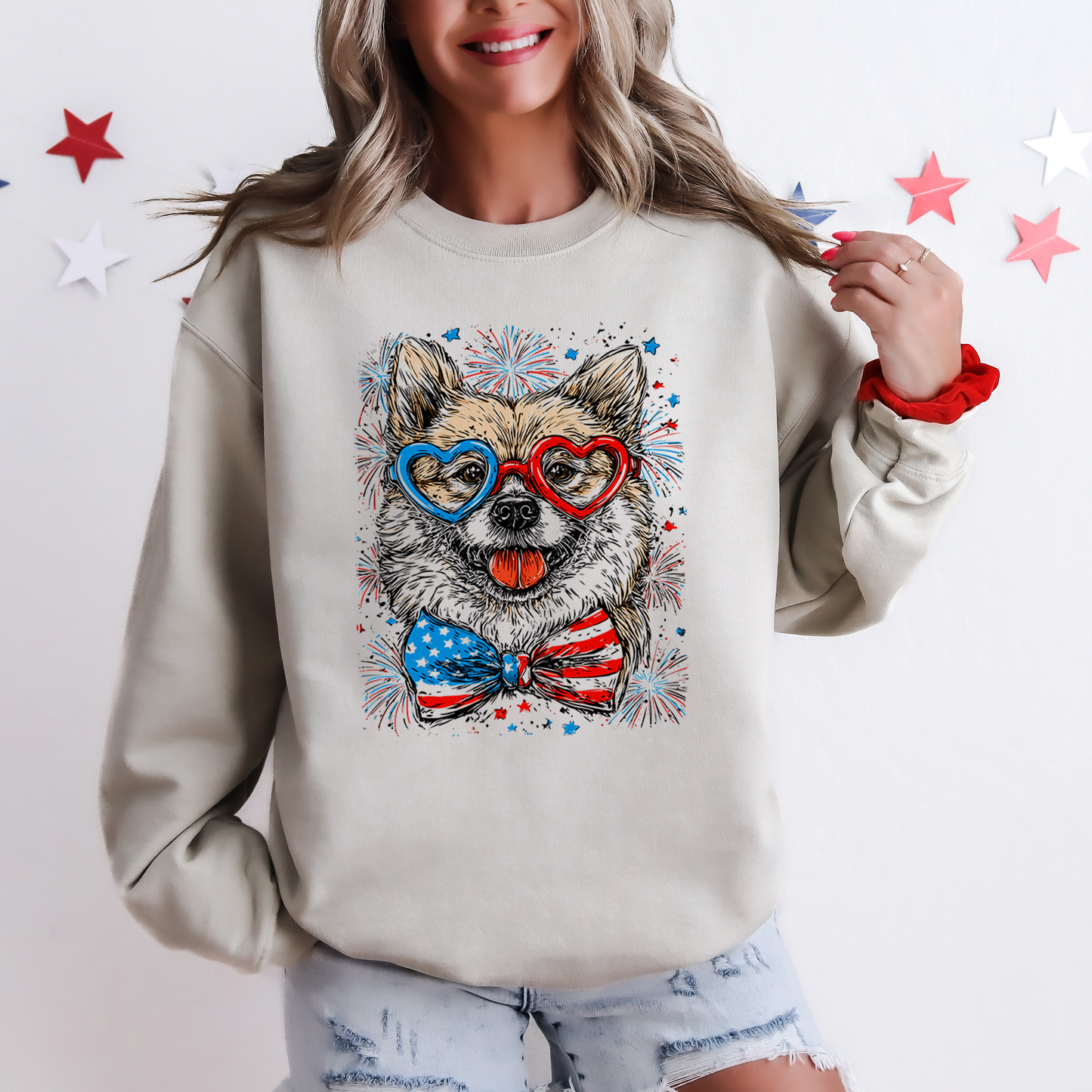 Shiba Inu Patriotic Dog, USA, America, Pet Lover, 4th of July Sweatshirt