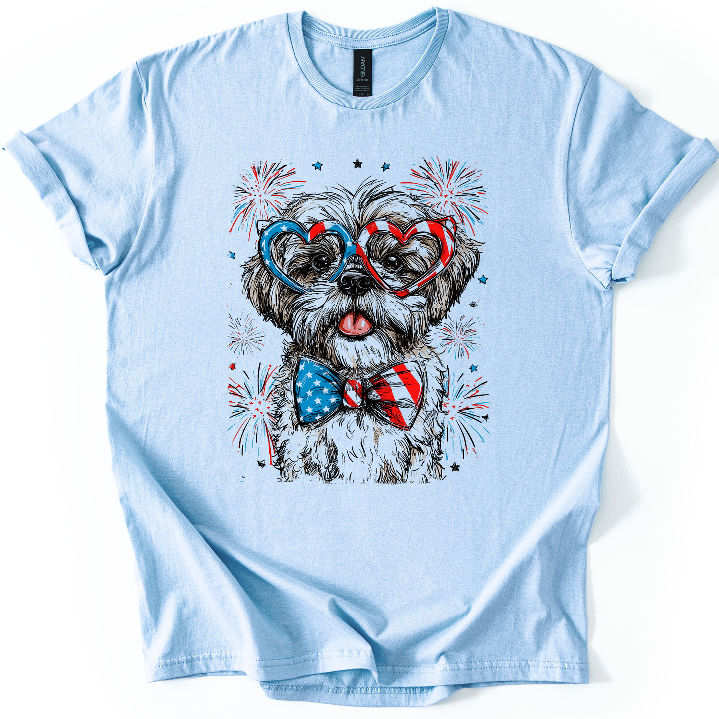 Shih Tzu Patriotic Dog, USA, America, Pet Lover, 4th of July, Soft Style T-Shirt