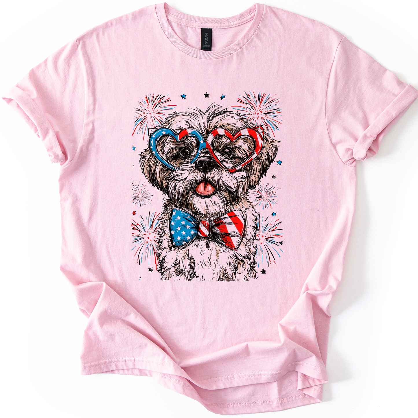 Shih Tzu Patriotic Dog, USA, America, Pet Lover, 4th of July, Soft Style T-Shirt