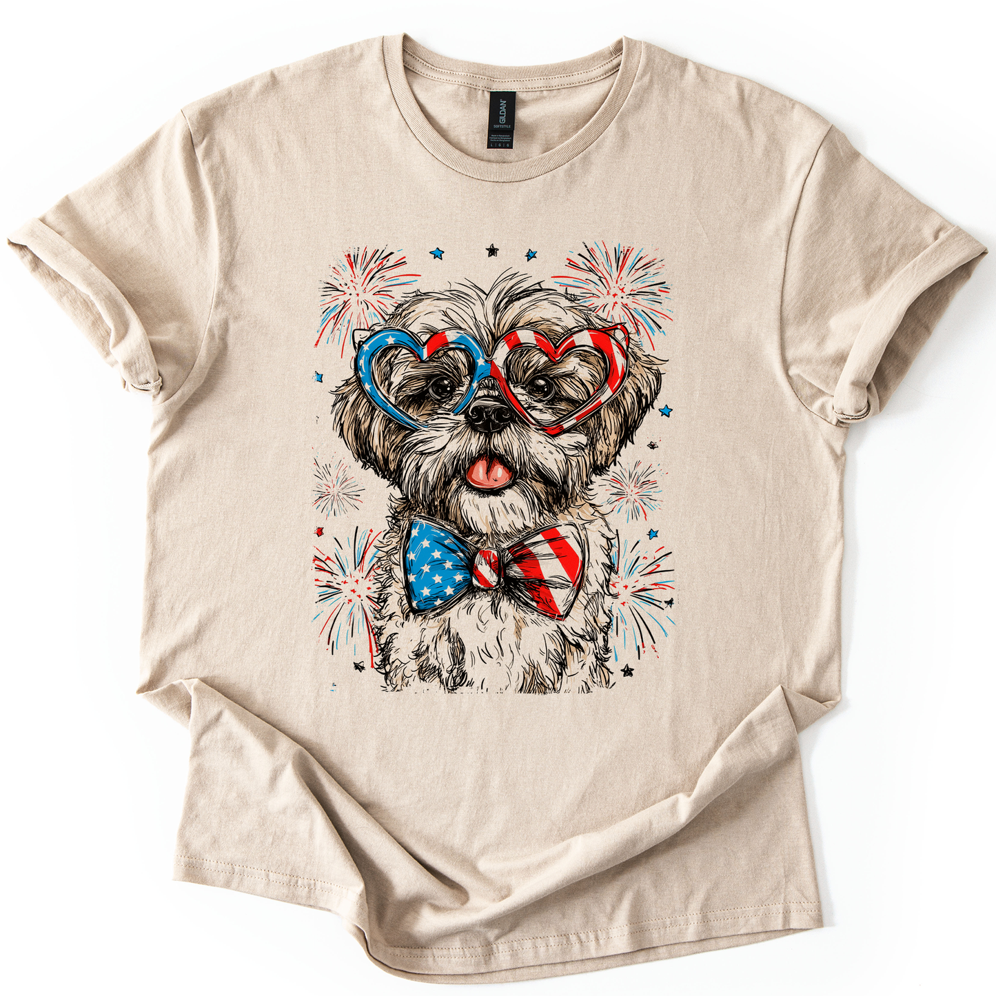 Shih Tzu Patriotic Dog, USA, America, Pet Lover, 4th of July, Soft Style T-Shirt