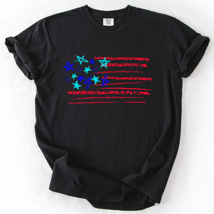 Sketched Flag, Fourth of July, America, Patriotic, USA, Comfort Colors T-Shirt