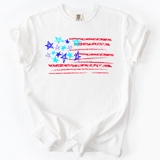 Sketched Flag, Fourth of July, America, Patriotic, USA, Comfort Colors T-Shirt