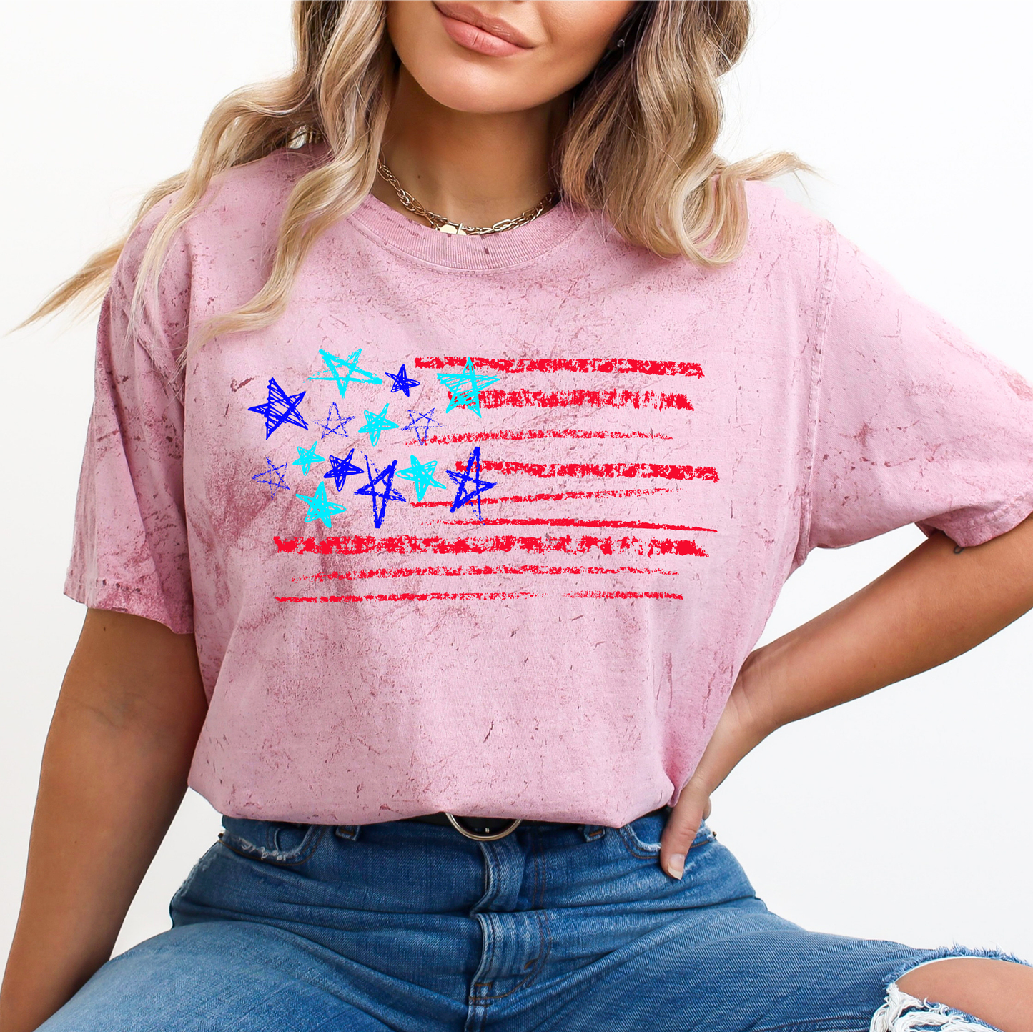 Sketched Flag, Fourth of July, America, Patriotic, USA, Comfort Colors Color Blast T-Shirt