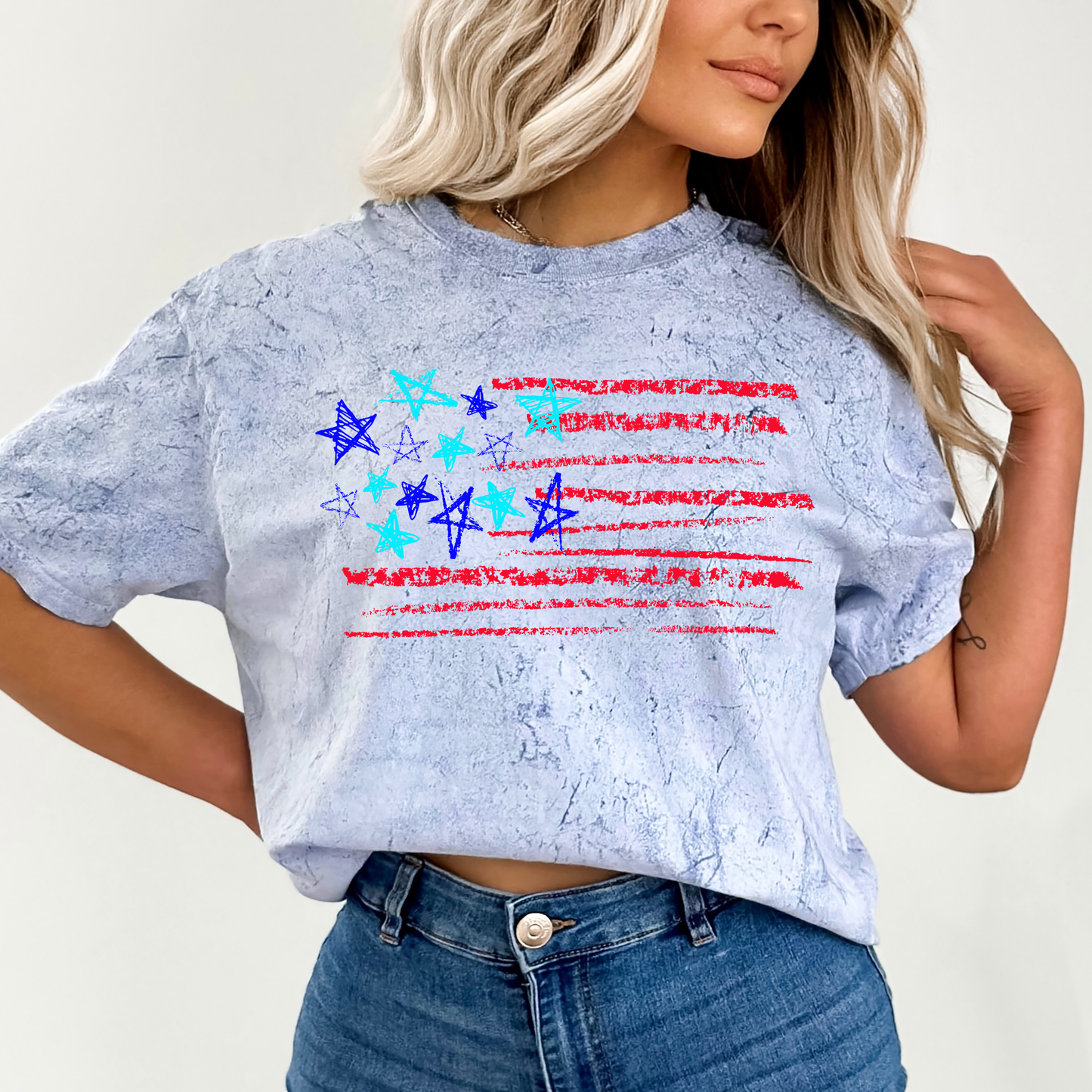 Sketched Flag, Fourth of July, America, Patriotic, USA, Comfort Colors Color Blast T-Shirt