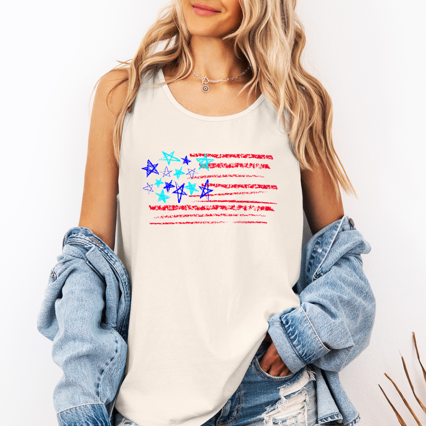 Sketched Flag, Fourth of July, America, Patriotic, USA Comfort Colors Tank Top