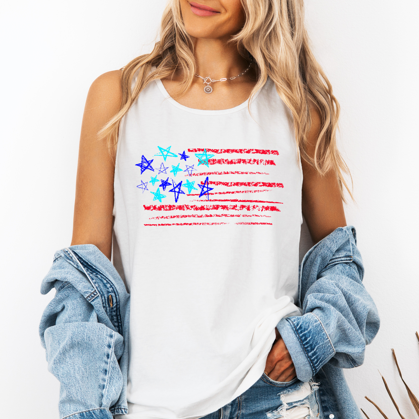 Sketched Flag, Fourth of July, America, Patriotic, USA Comfort Colors Tank Top