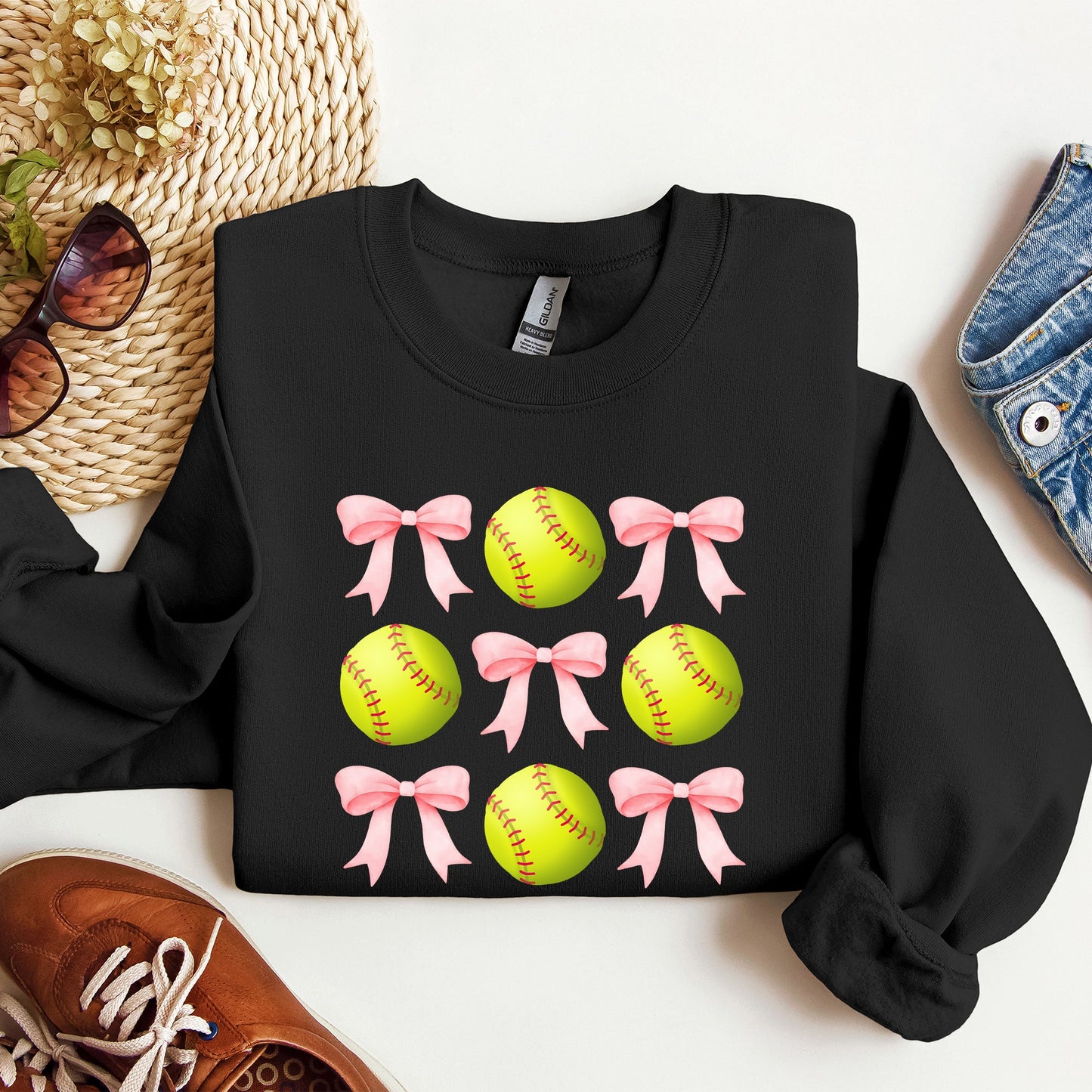 Softball, Pink Bows, Sports, Coquette Sweatshirt