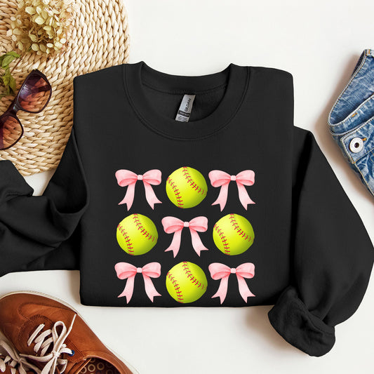 Softball, Pink Bows, Sports, Coquette Sweatshirt