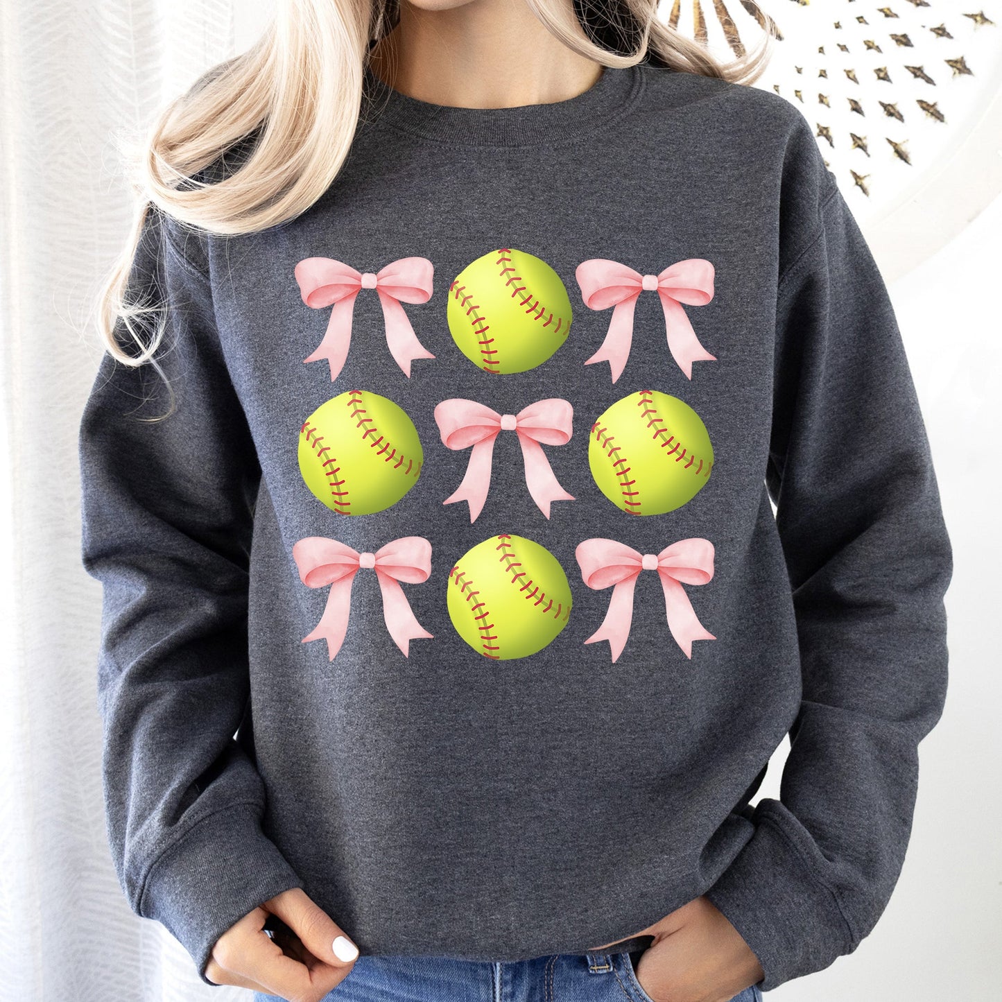 Softball, Pink Bows, Sports, Coquette Sweatshirt