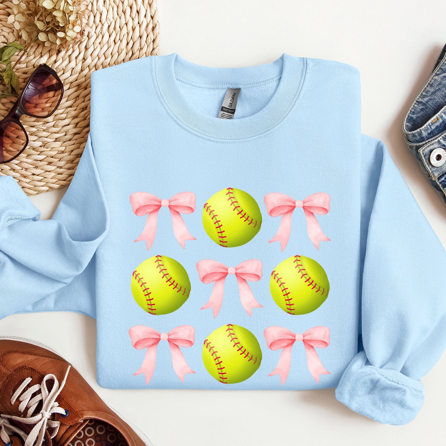Softball, Pink Bows, Sports, Coquette Sweatshirt