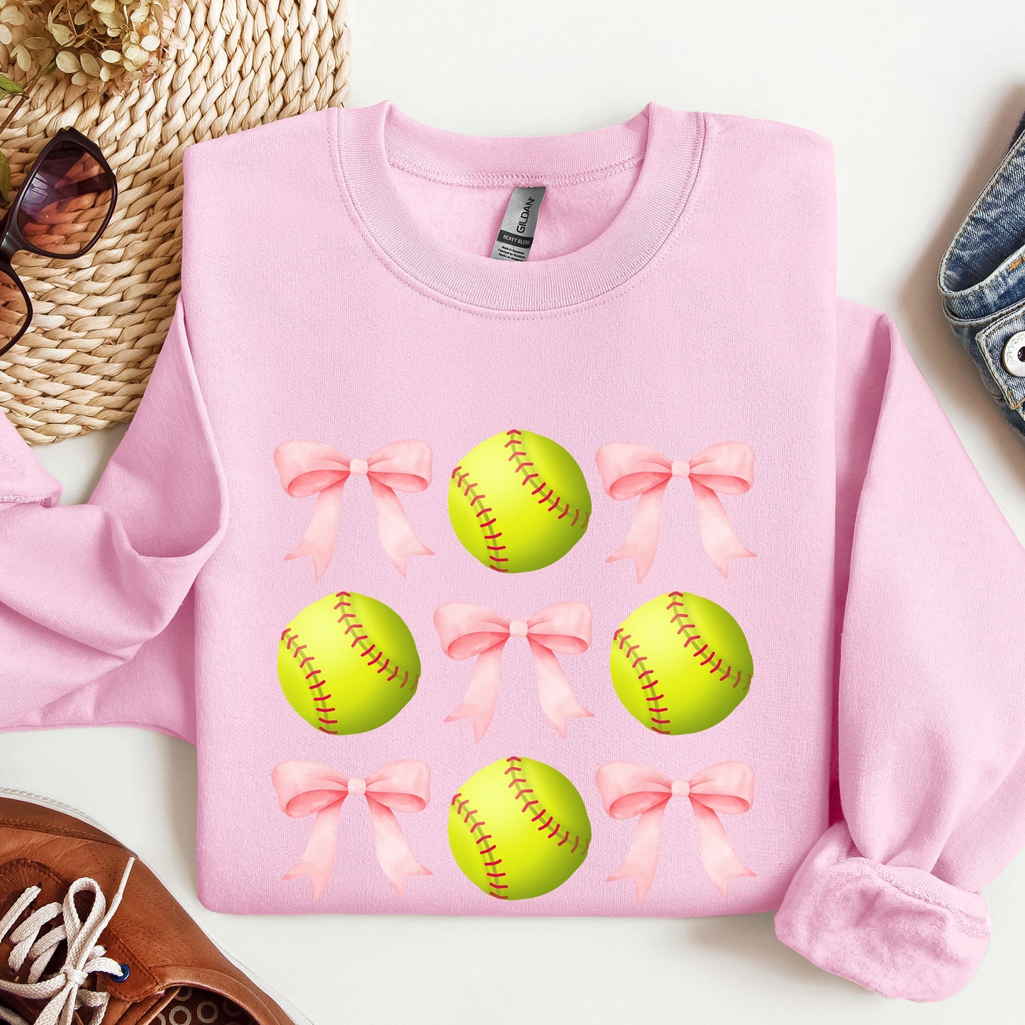 Softball, Pink Bows, Sports, Coquette Sweatshirt