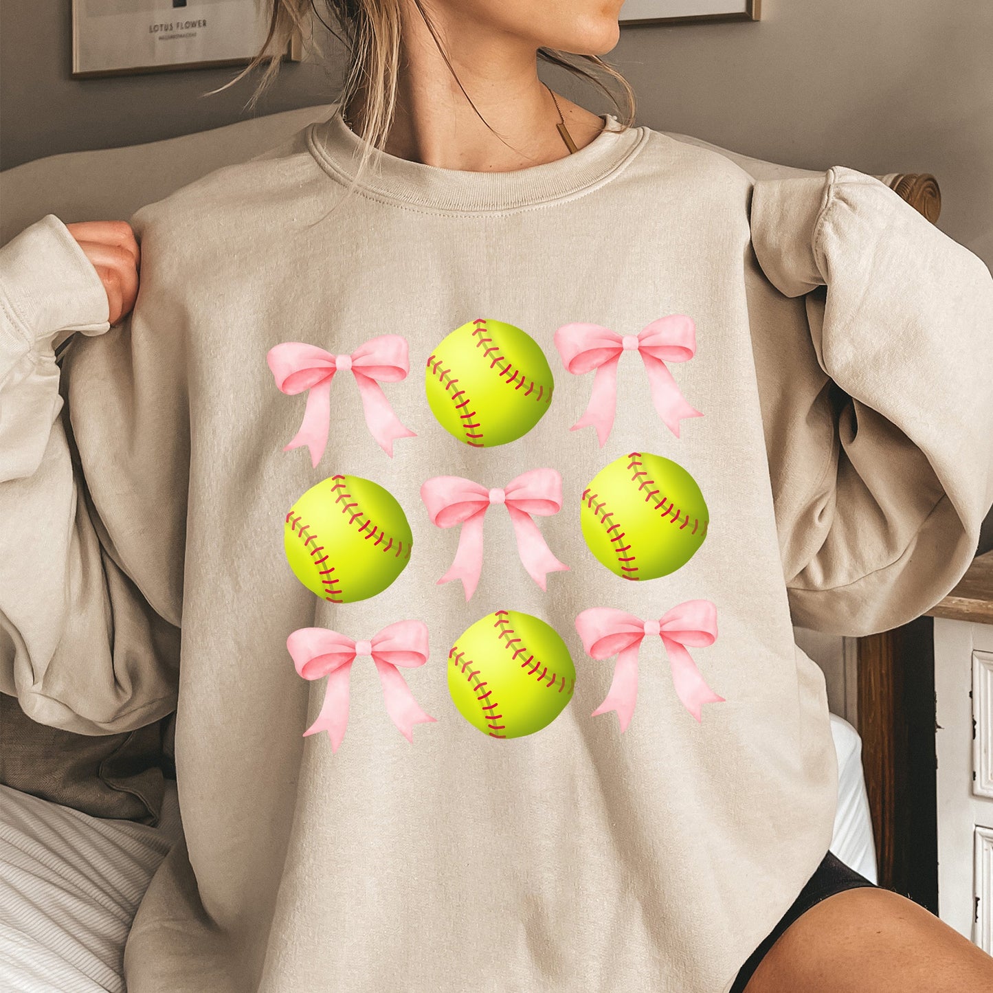 Softball, Pink Bows, Sports, Coquette Sweatshirt