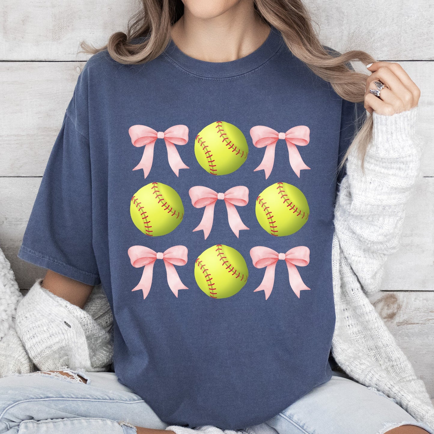 Softball, Pink Bows, Sports, Coquette, Mother's Day Tshirt Comfort Colors T-Shirt
