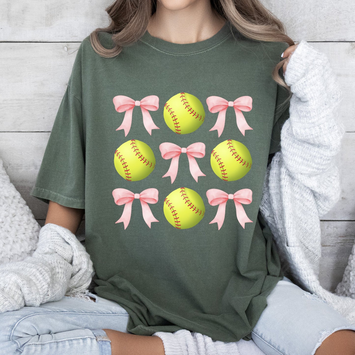 Softball, Pink Bows, Sports, Coquette, Mother's Day Tshirt Comfort Colors T-Shirt