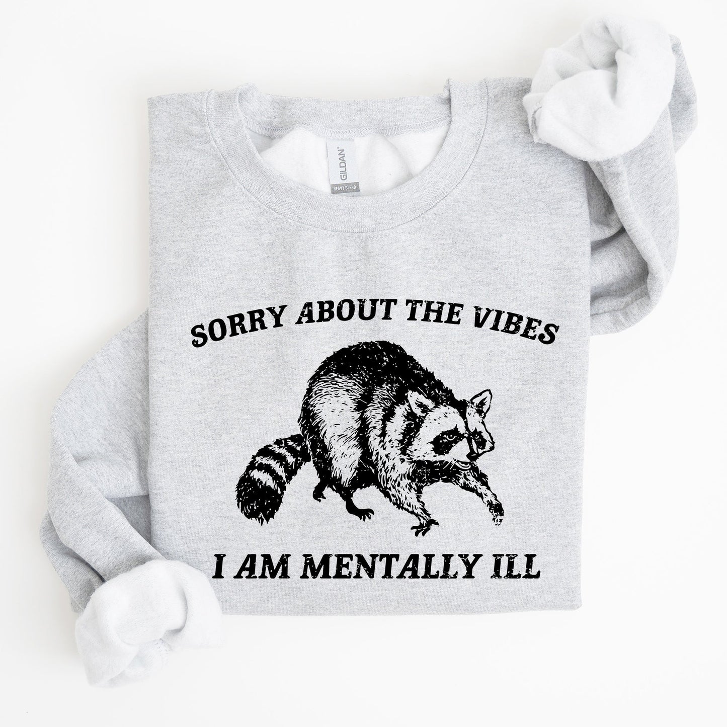 Sorry About The Vibes, Mentally Ill, Raccoon, Meme, Aesthetic, Funny Sweatshirt