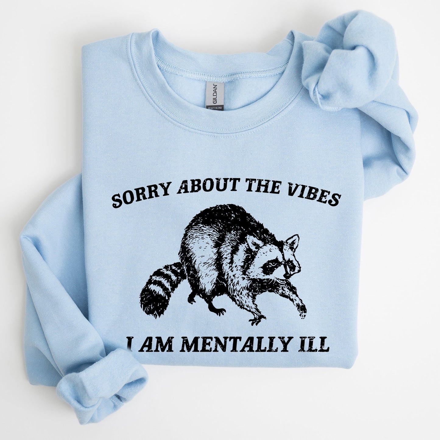 Sorry About The Vibes, Mentally Ill, Raccoon, Meme, Aesthetic, Funny Sweatshirt