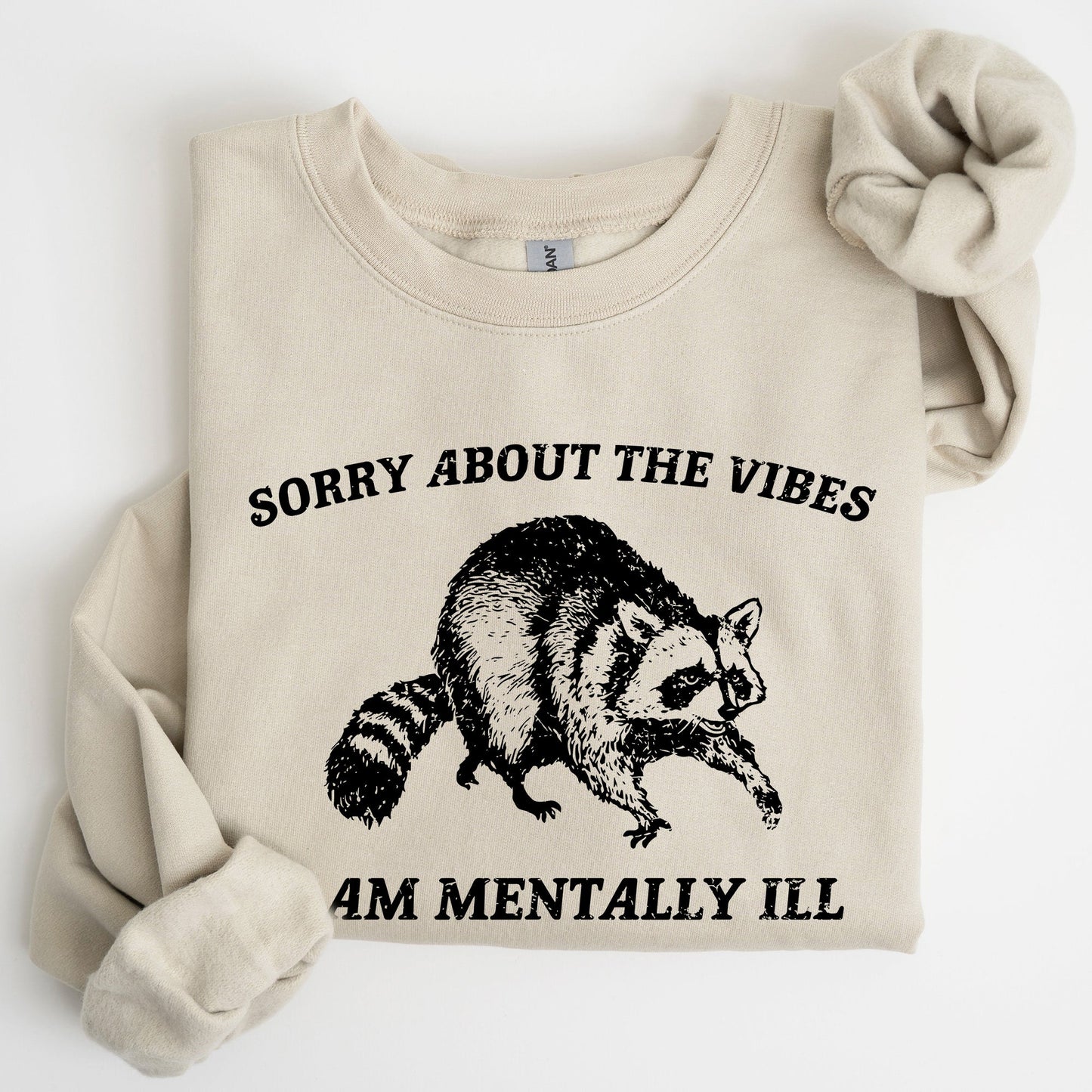 Sorry About The Vibes, Mentally Ill, Raccoon, Meme, Aesthetic, Funny Sweatshirt