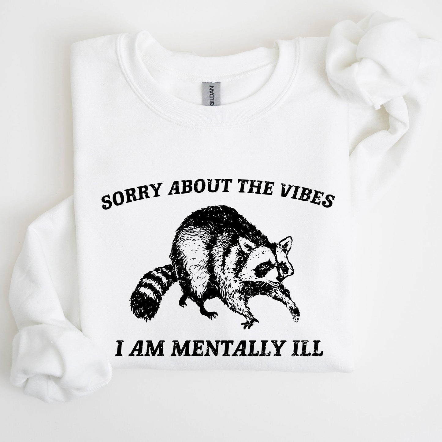 Sorry About The Vibes, Mentally Ill, Raccoon, Meme, Aesthetic, Funny Sweatshirt