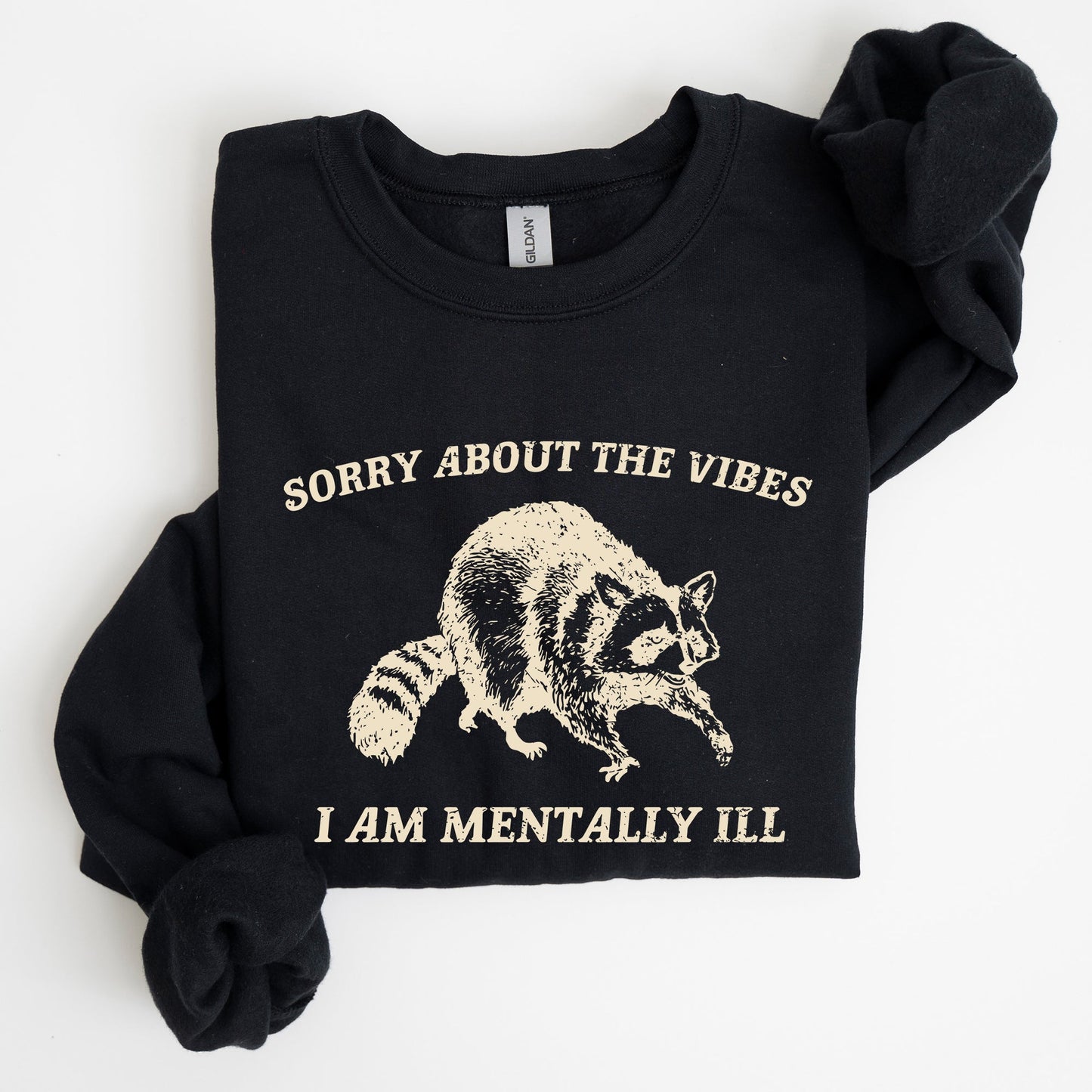 Sorry About The Vibes, Mentally Ill, Raccoon, Meme, Aesthetic, Funny Sweatshirt
