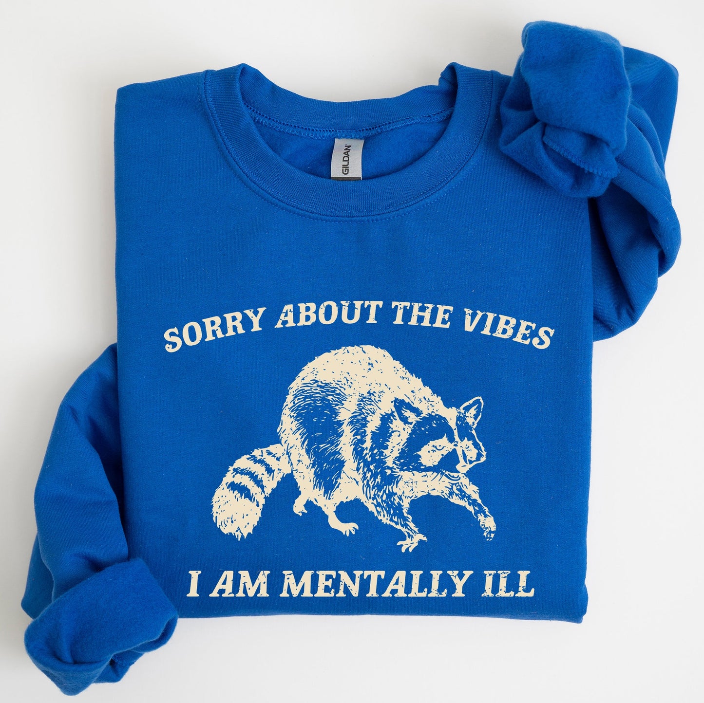 Sorry About The Vibes, Mentally Ill, Raccoon, Meme, Aesthetic, Funny Sweatshirt