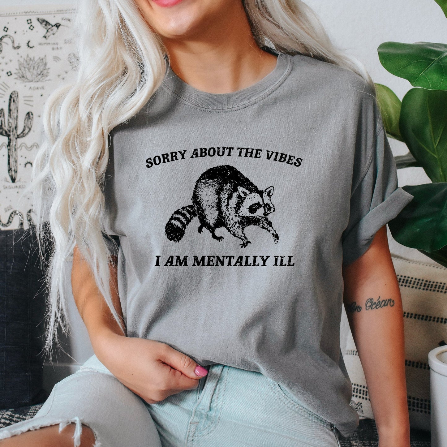 Sorry About The Vibes, Mentally Ill, Raccoon, Meme, Aesthetic, Funny, Comfort Colors Tshirt
