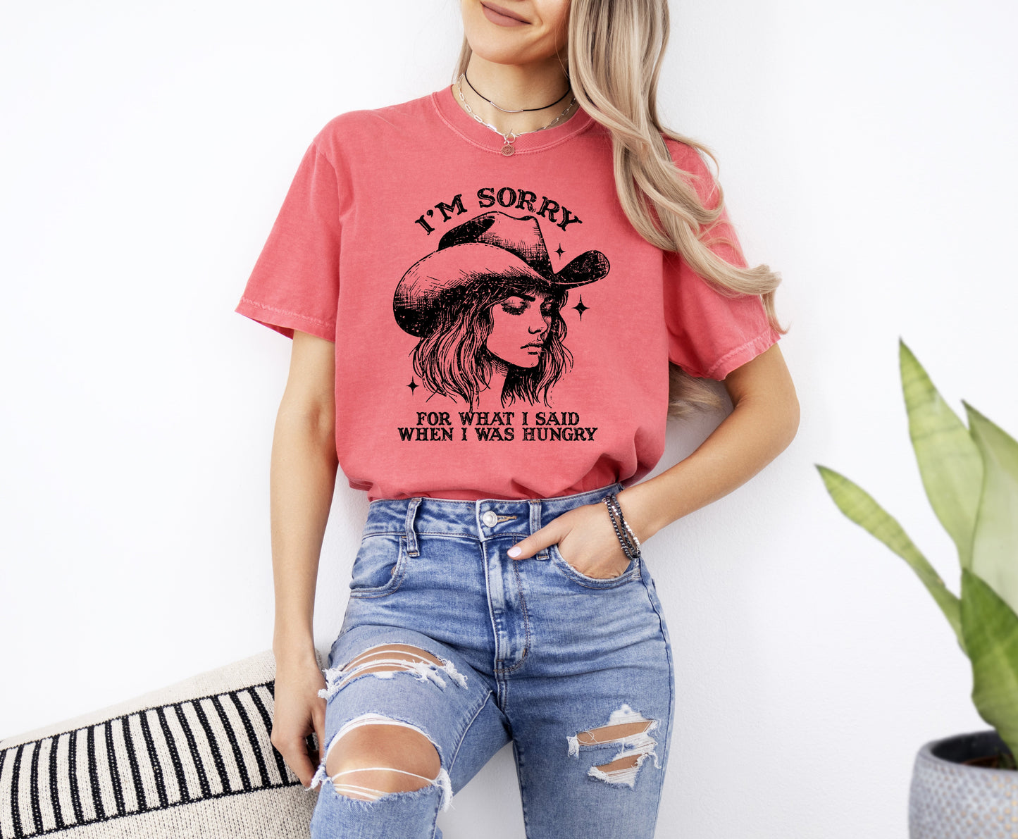 Sorry For What I Said When I Was Hungry, Cowgirl, Funny, Meme, Aesthetic, Sassy, Tshirt Comfort Colors T-Shirt