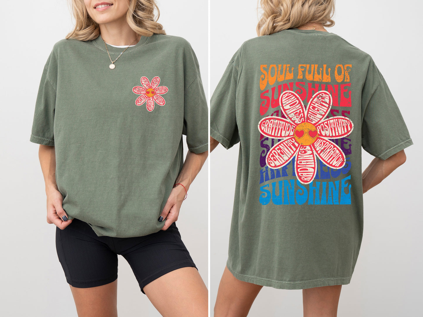 Soul Full Of Sunshine, Happiness, Serenity, Radiance, Inspiration, Positivity, Laughter, Kindness, Gratitude, Flowers, Love, Mental Health, Tshirt Comfort Colors T-Shirt
