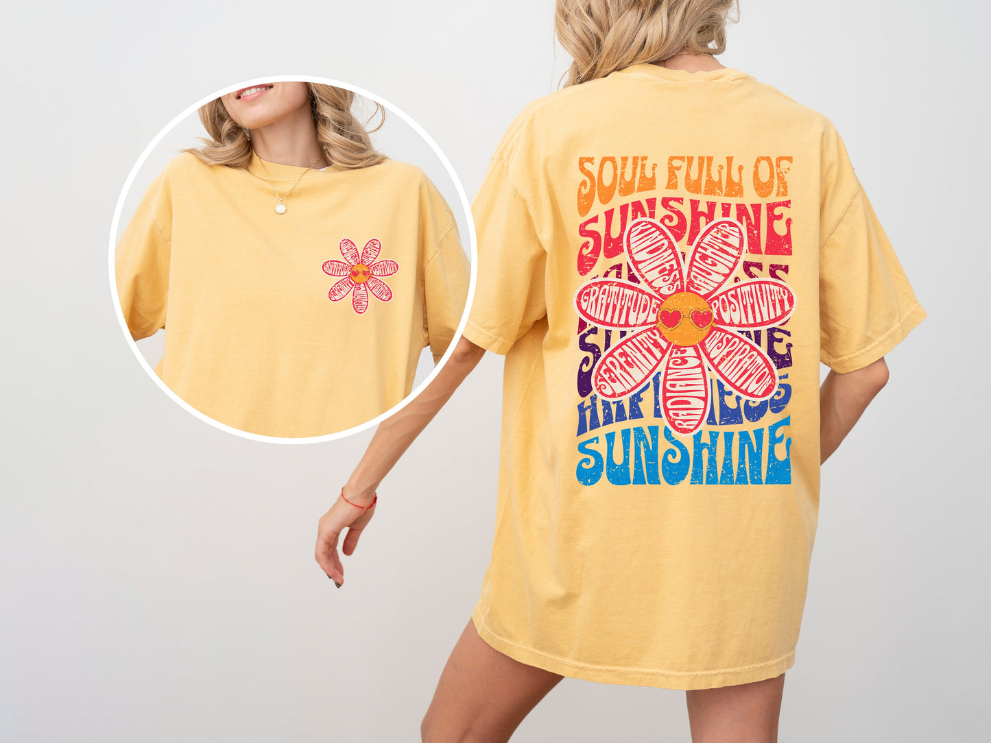 Soul Full Of Sunshine, Happiness, Serenity, Radiance, Inspiration, Positivity, Laughter, Kindness, Gratitude, Flowers, Love, Mental Health, Tshirt Comfort Colors T-Shirt