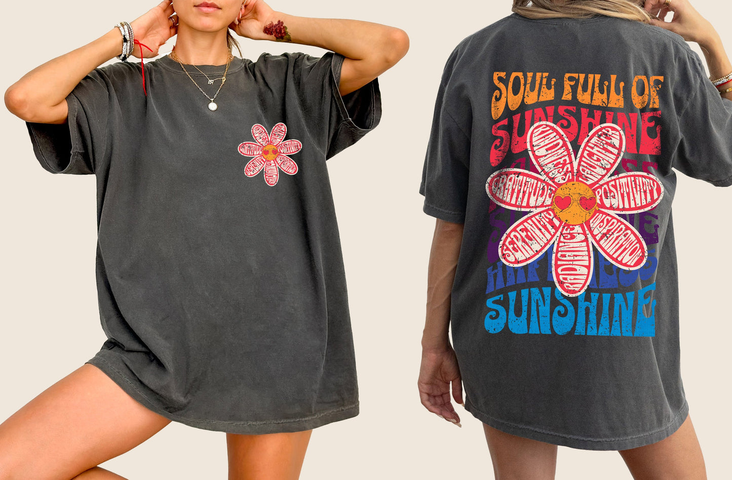 Soul Full Of Sunshine, Happiness, Serenity, Radiance, Inspiration, Positivity, Laughter, Kindness, Gratitude, Flowers, Love, Mental Health, Tshirt Comfort Colors T-Shirt