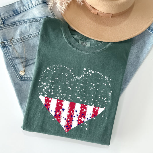 Star Hearts, Red White Blue, Patriotic, 4th of July Tshirt Comfort Colors T-Shirt