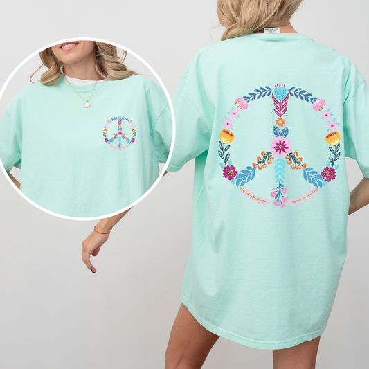 Summer Peace, Floral, Flowers, Beach, Positivity, Front and Back, Comfort Colors T-Shirt