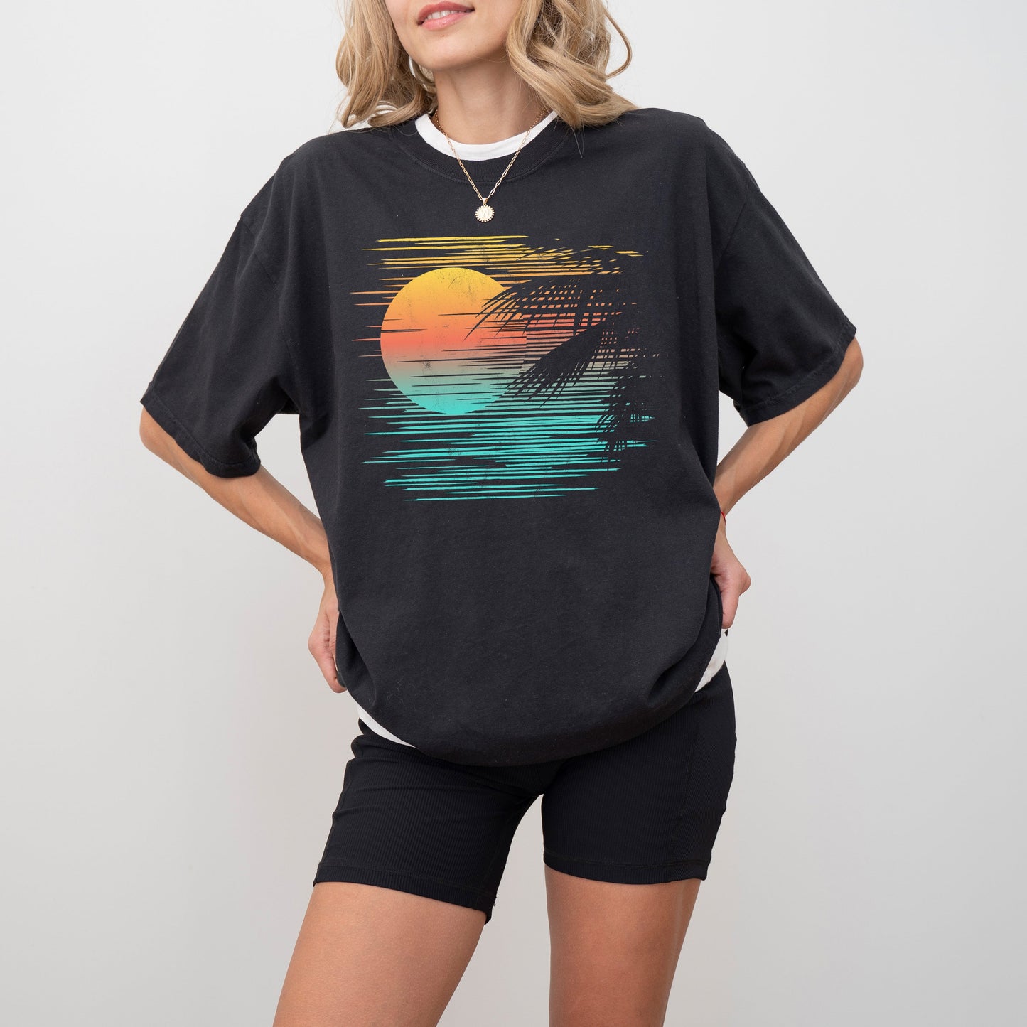 Summer Sunset, Beach Vibes, Palm Tree, Lined, Hot Girl Summer, Tshirt Comfort Colors T-Shirt