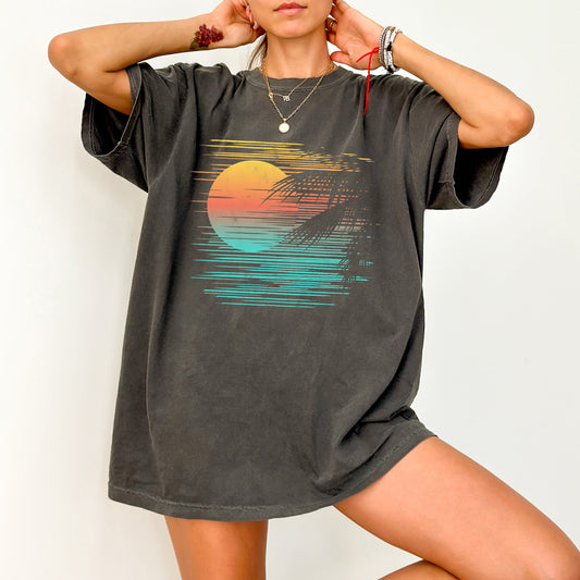Summer Sunset, Beach Vibes, Palm Tree, Lined, Hot Girl Summer, Tshirt Comfort Colors T-Shirt