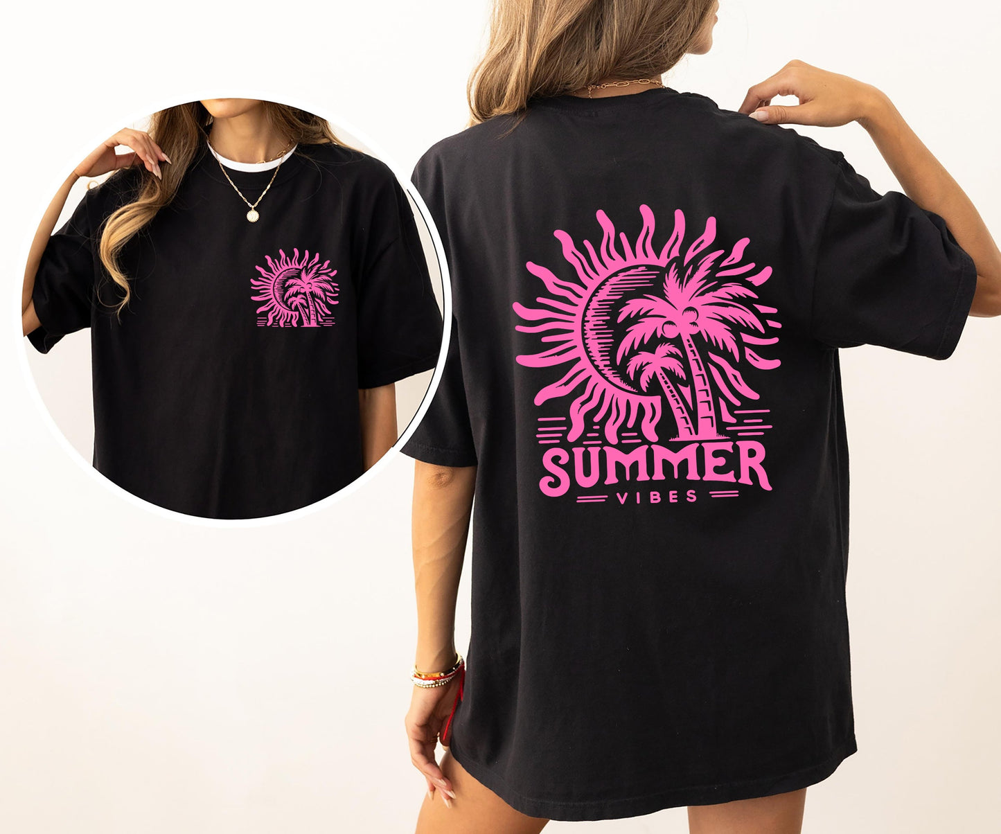 Summer Vibes, Beach Please, Palm, Sunset, Ocean, Hot Girl Summer, Vacation, Front and Back Shirt Comfort Colors T-Shirt