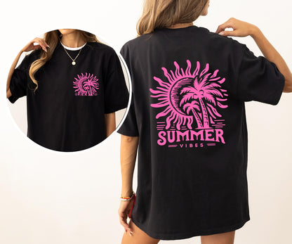 Summer Vibes, Beach Please, Palm, Sunset, Ocean, Hot Girl Summer, Vacation, Front and Back Shirt Comfort Colors T-Shirt
