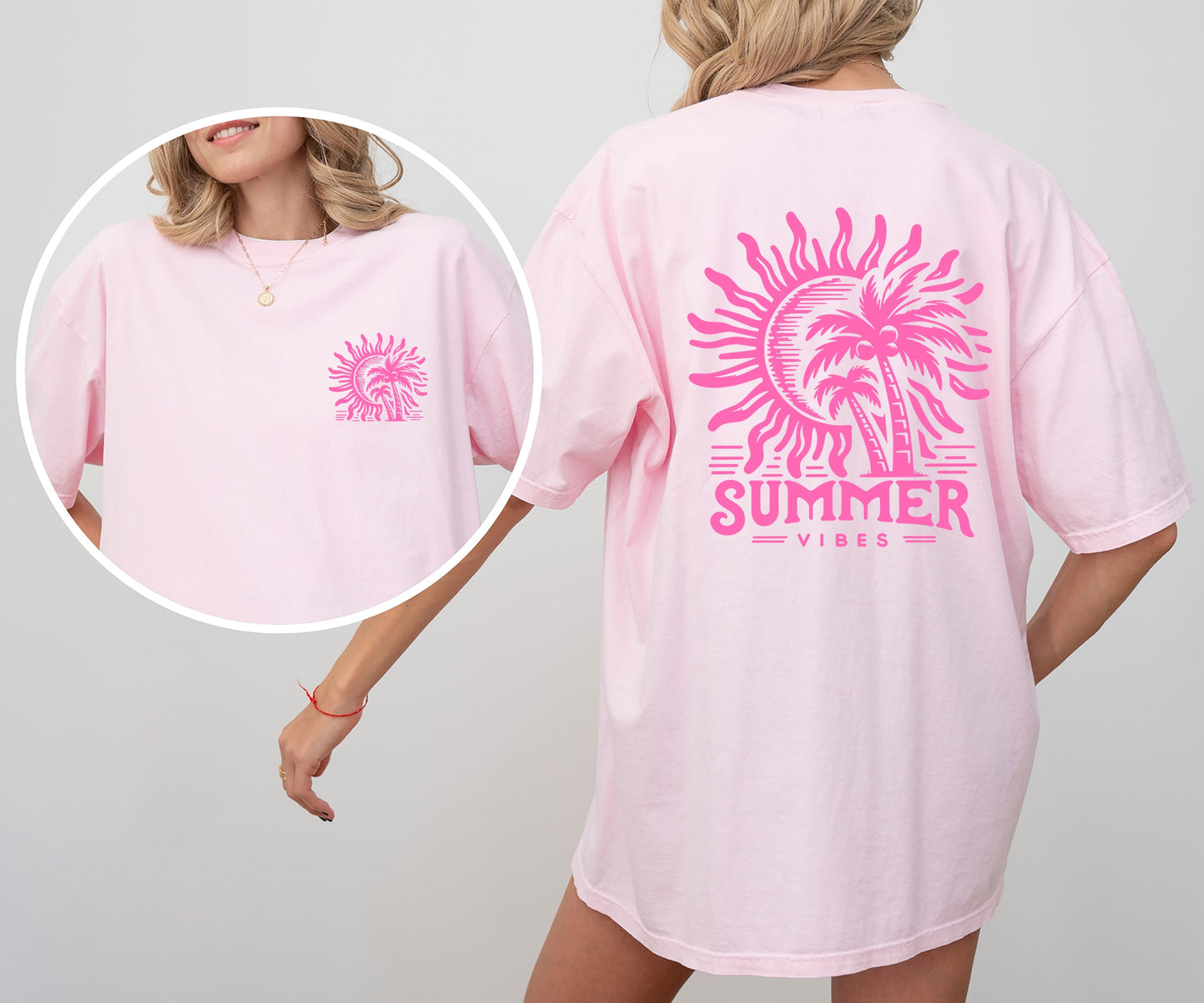 Summer Vibes, Beach Please, Palm, Sunset, Ocean, Hot Girl Summer, Vacation, Front and Back Shirt Comfort Colors T-Shirt